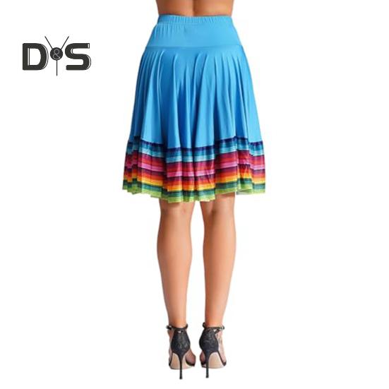 Midi Skirt Ladies Folk Dance Skirt Elastic High Waist Spanish Swing Skirt Rainbow Large Swing Hem Mexican Flamenco Performance Skirt