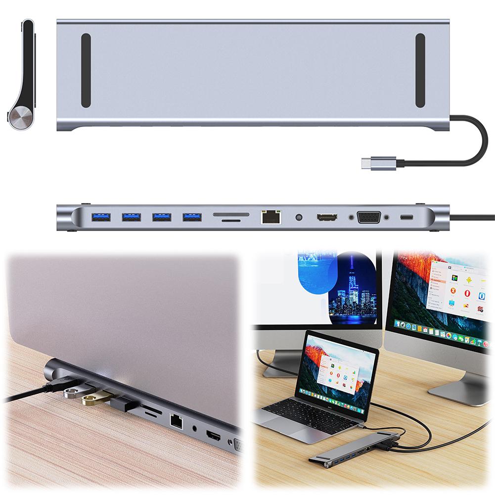 11 in 1 USB C Docking Station 100W PD SD/TF Audio USB C Hub Triple Display Multiport Adapter for Surface/HP/Dell/Lenovo/MacBook
