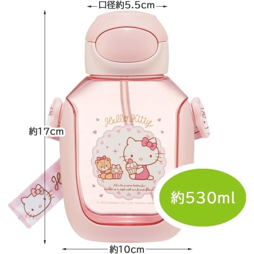 Skater Water Bottle with Straw 530ml Hello Kitty Straw Water Bottle One Push for Children Girls PDSH6DX-A