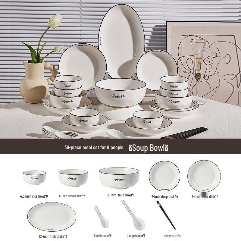 Ceramic Bowl & Plate Set with Chopsticks - Simple Tableware for Home & Housewarming 2026