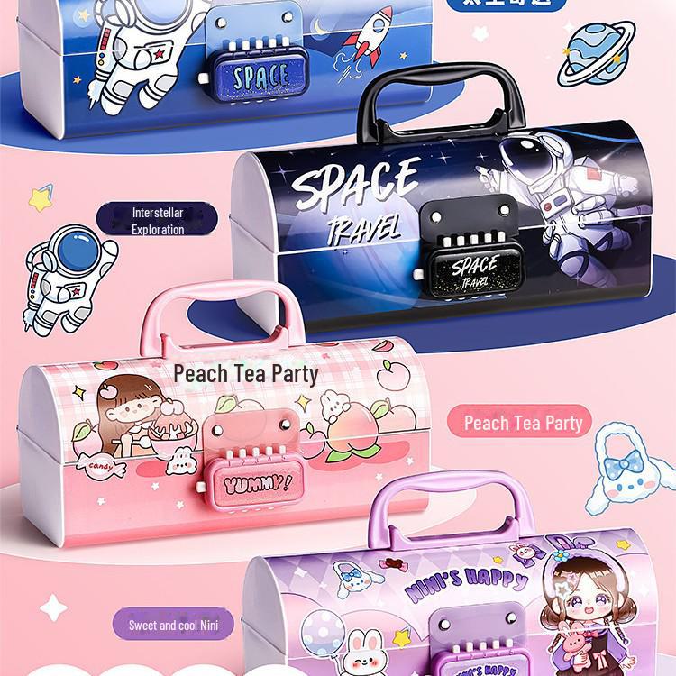 Smart Double-Layer Pencil Case for Girls with Password Lock – Stylish and Portable for Primary School Students