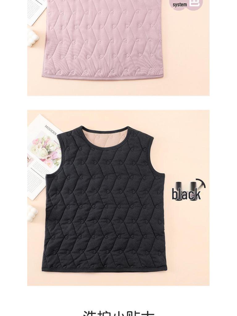 Women's Plus Size Velvet Fleece-lined Vest: Warm Sleeveless Jacket for Autumn/Winter School Uniform