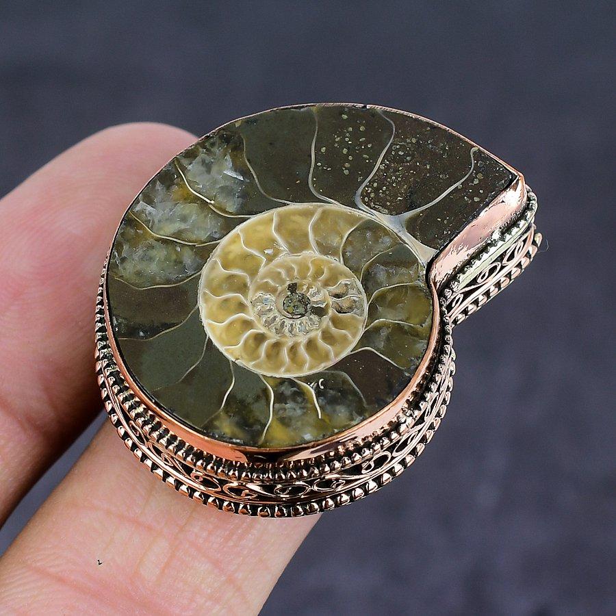 Ammonite Fossil Gemstone Copper Jewelry Ring Size 9