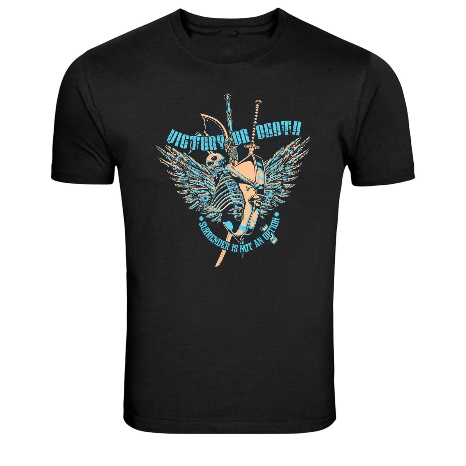 Victory or Death Skeleton Wings Warrior Graphic T-Shirt 4XL