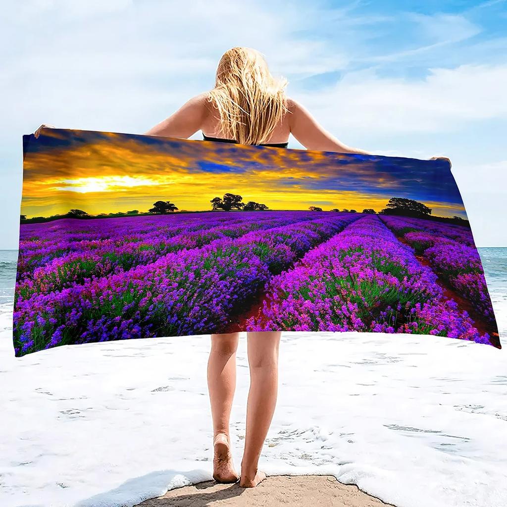 Lavender Beach Towel Purple Flower Bath Towel Bathroom Sport Bar Towel for Adult Kids Microfiber Shower Quick Dry Swimming Cover