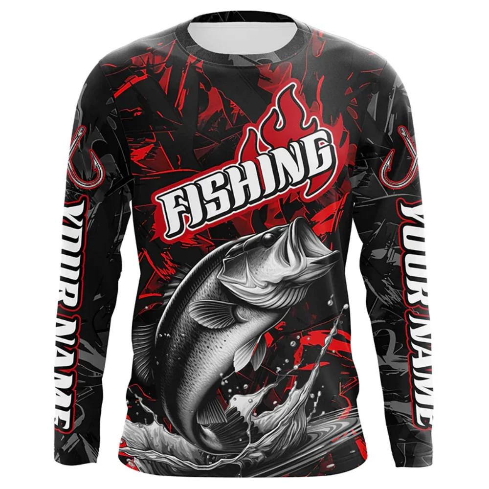 Men's 3D Bass Fishing Long Sleeve T-Shirt Moisturizing Core Sports