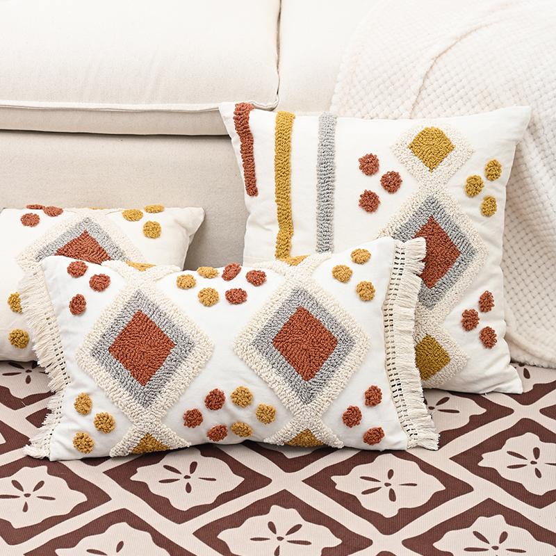 BUYNOW 1PC Bohemian Diamond Loop Velvet Lace Pillowcase Vintage Living Room Sofa Cushion Cover Home Bed Decor cojines para sala