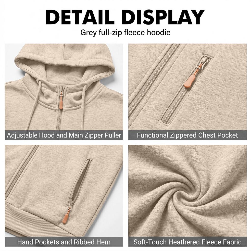 Men's Casual -Lined Hooded Zip-Up Sweatshirt with Pockets Long Sleeve Athletic Jacket