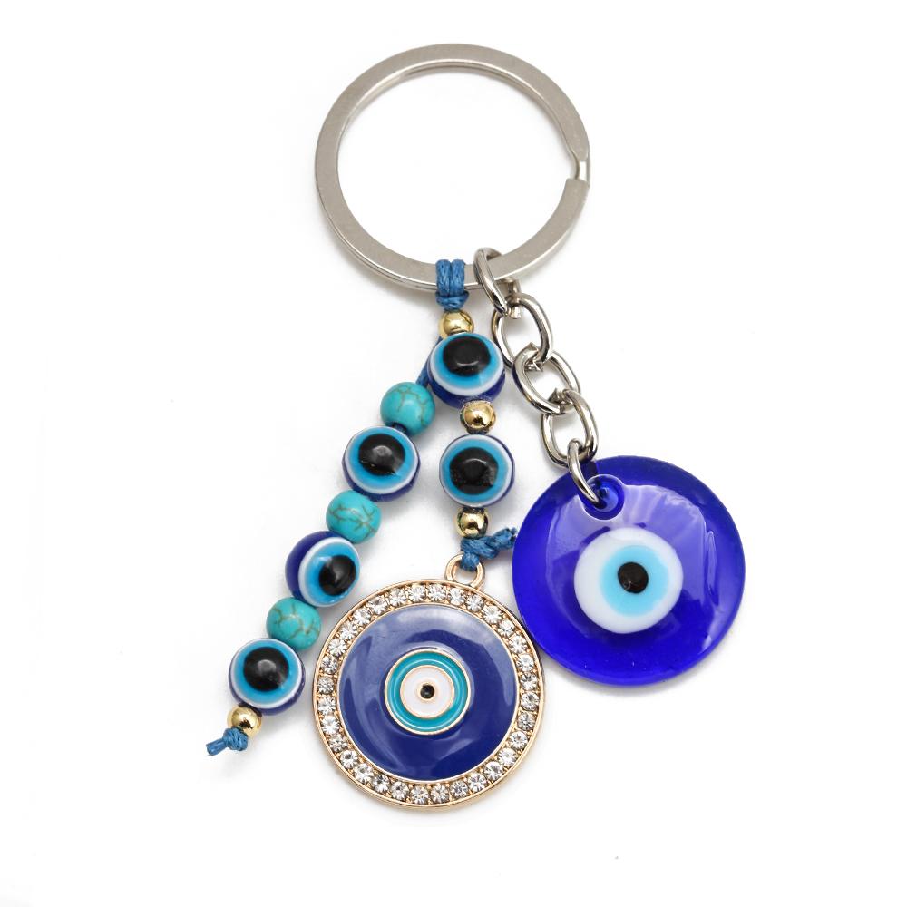 Lucky Eye Alloy Fatima Hand Elephant Owl Tree of Life Keychain Blue Turkish Evil Eye Key Chain Car Keyring for Women Men Jewelry