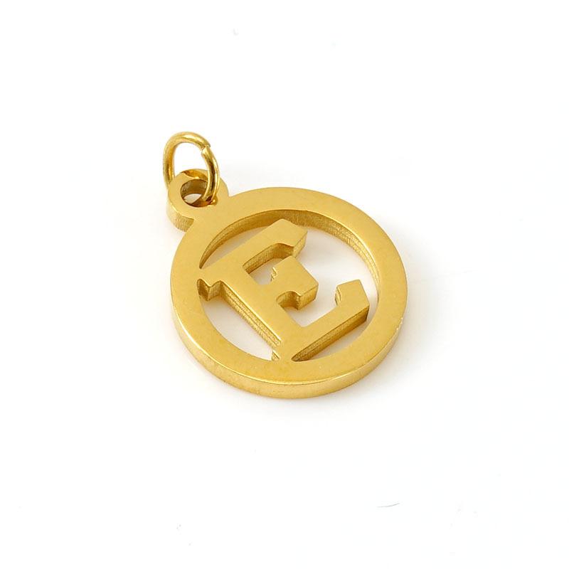 Englischer Buchstabe DIY Anhänger, modischer Edelstahl runder Doppelkreis hohler Buchstaben Halskettenanhänger