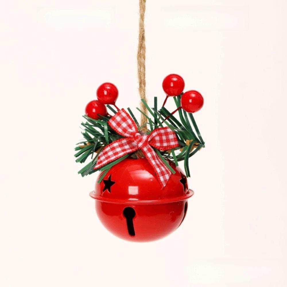 4pcs with Berry Pine Needle Christmas Jingle Bell Ornaments Hanging Style Metal Xmas Hanging Bells Christmas Tree Pendant