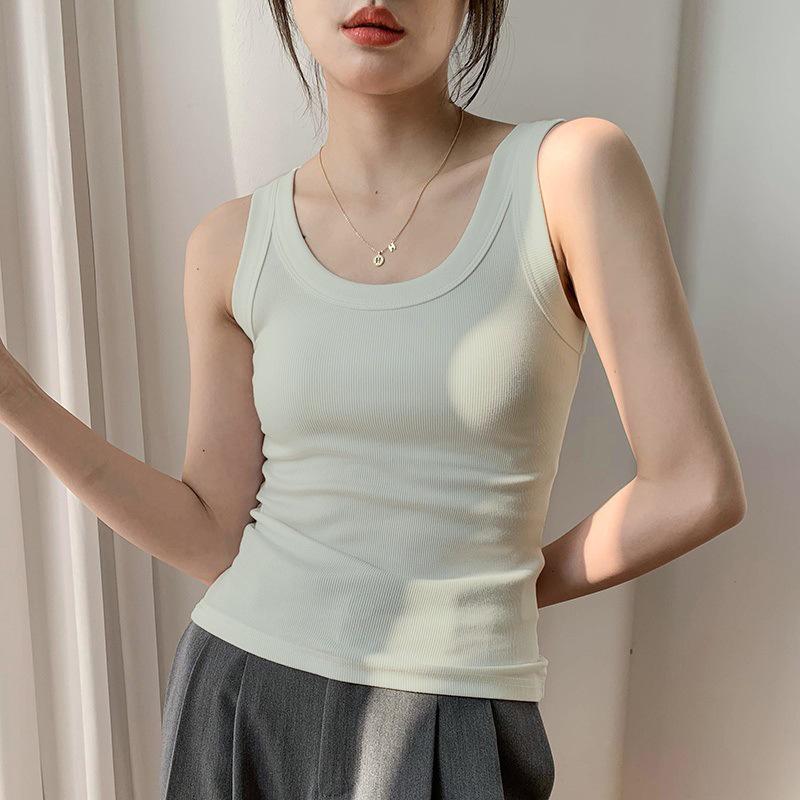 Women's Ice Silk Slimming Knitted Camisole with Chest Pad