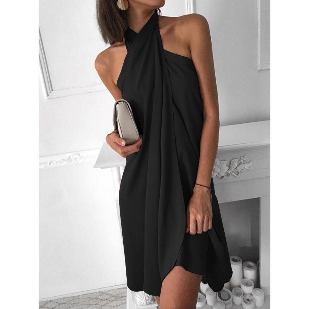 Casual Summer Slip Dress With Tie Neck And Knit Fabric For Women
