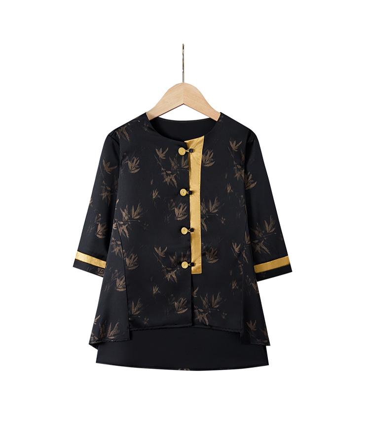 

Летний китайский кардиган большого размера - Ацетановая пряжа Сянъюнь с дизайном ретро-пуговиц-лягушек XL (90-110 jin) чёрный