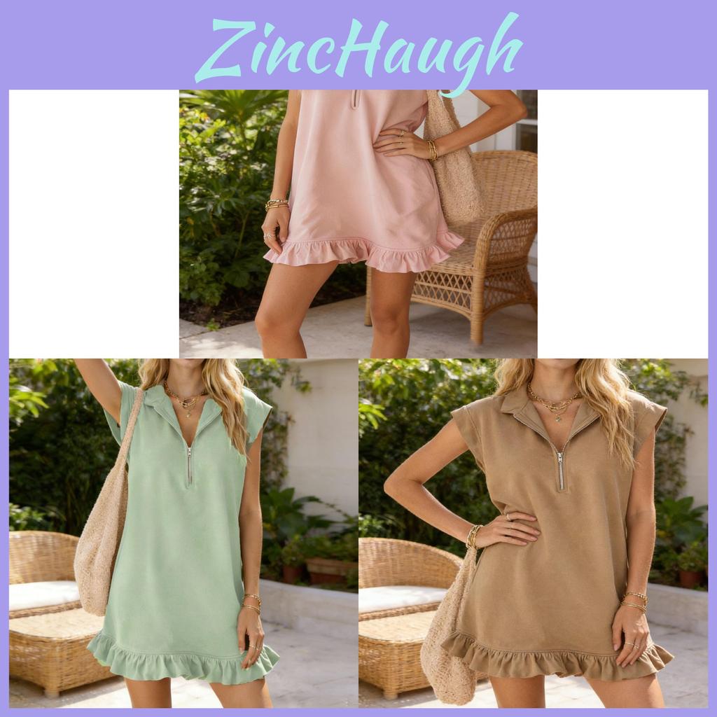 Summer V Neck Dress With Pockets And Zipper For Casual Wear
