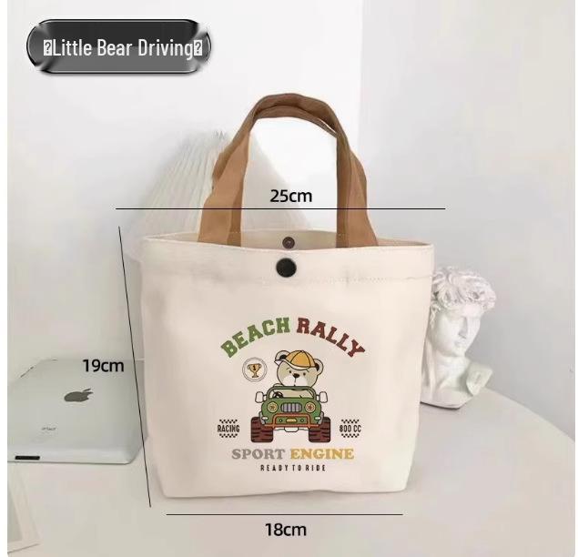 Bear Canvas Tote: Women's Versatile Printed Handbag, Portable Student Lunch and Work Bag.