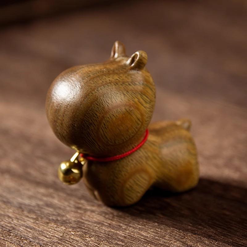 Green Sandalwood Hippopotamus Ornaments Children's Toy Cute Cartoon Woodcarving Office Desk Home Decoration Holiday Gifts