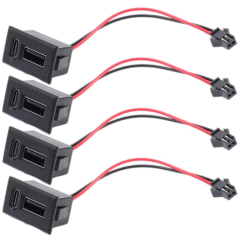 Dual Type C USB Receptacle Female Socket Connector Chassis Mount 2 Port Power Charging Adapter for Car Dashboard Auto Parts Kit