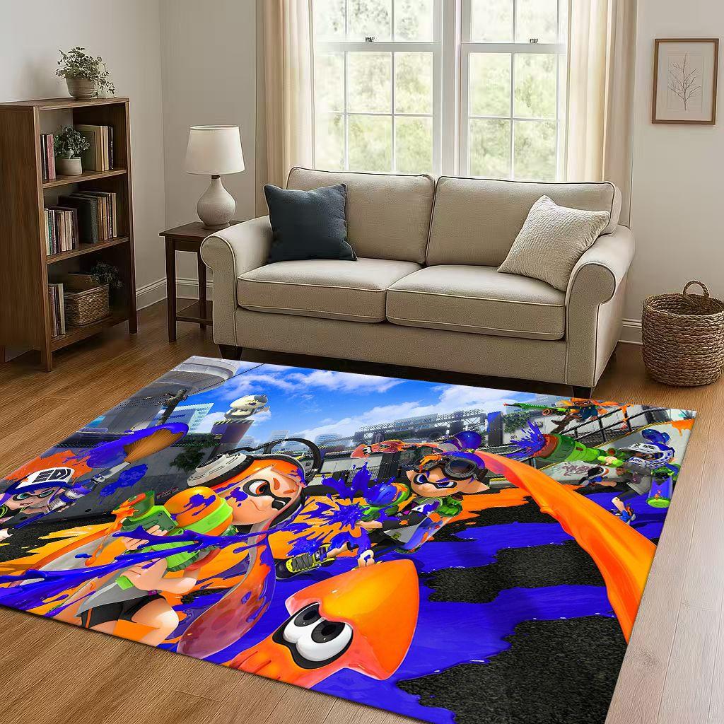 3D Splatoon Game Cartoon Living Room Non Slip Area Rug Soft Carpet for Bedroom Playroom Sofa,Easy Clean Home Decor Doormat
