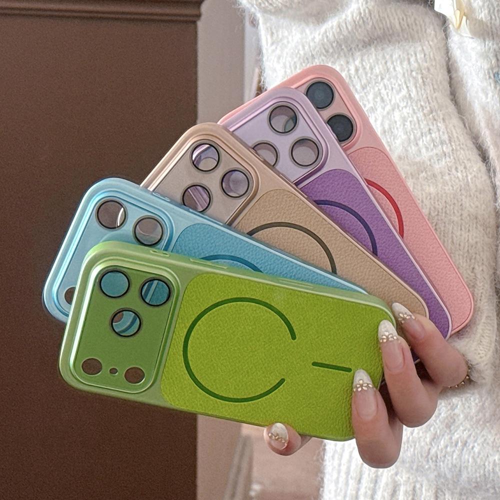 Luxury Lychee Grain Magnetic For Magsafe Case For iPhone 17 16 15 14 13 Pro Max Shockproof With Built-in Lens Protector Cover