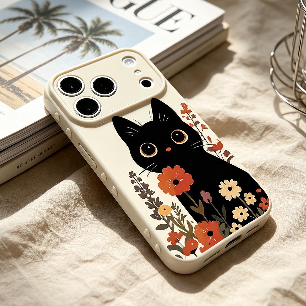 Black cat Huahua is suitable for anti-drop niche iPhone17Pro mobile phone case, new Apple 17/15 protective case silicone.