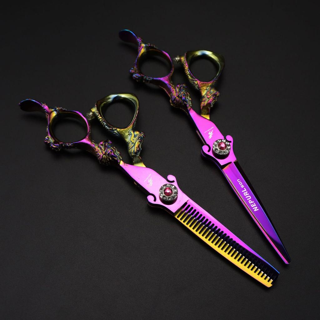 6.0 Inch Nimpson Pink Sword Type, Dragon Handle Hair Scissors, Hair Scissors, Flat Scissors, Tooth Scissors, Thin Scissors