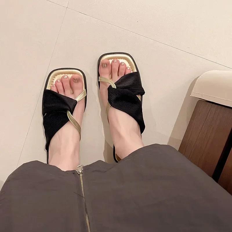 Mode Sommer Schuhe Damen Square Toe Slipper Retro Open Toe Flache Damen Freizeit Pantoletten Schuhe Outdoor Damen Sandalen Zapatos De Mujer