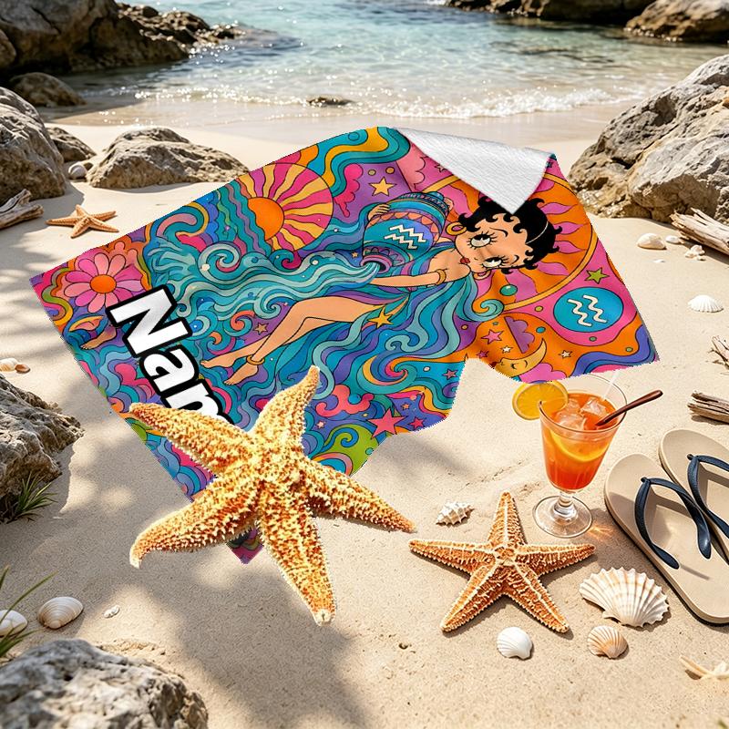 Custom Name Personalized Betty Boop Print Beach Towel, for Trip Camping Beach Party Home Decor, Birthday Gift for Family & Friends
