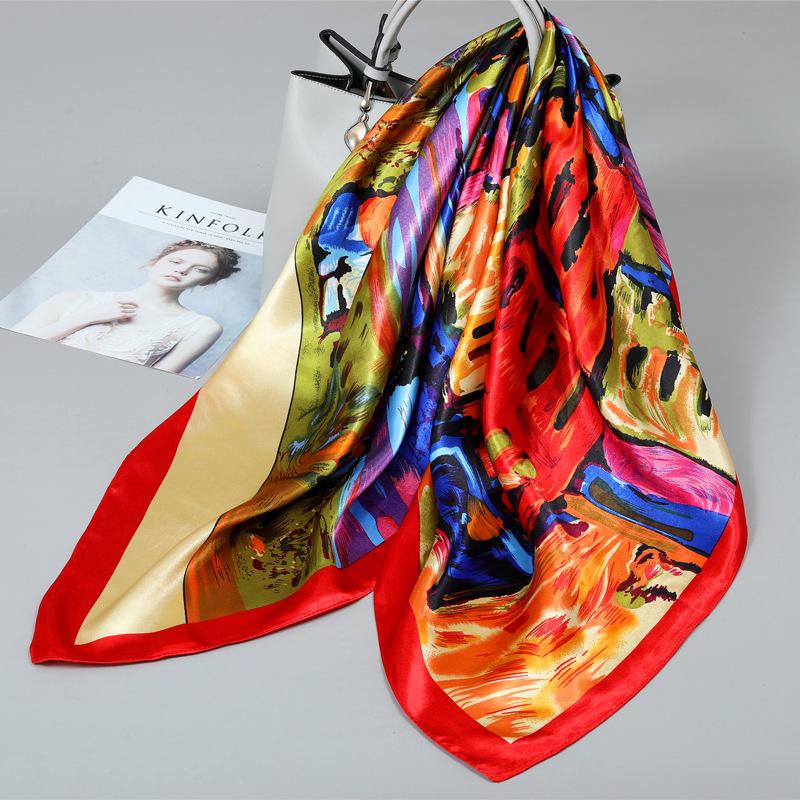 Foulard quadrato in seta stile influencer: Sciarpa da collo da donna alla moda, Sciarpa, Protezione solare, Garza stampata, Accessorio per abbigliamento professionale