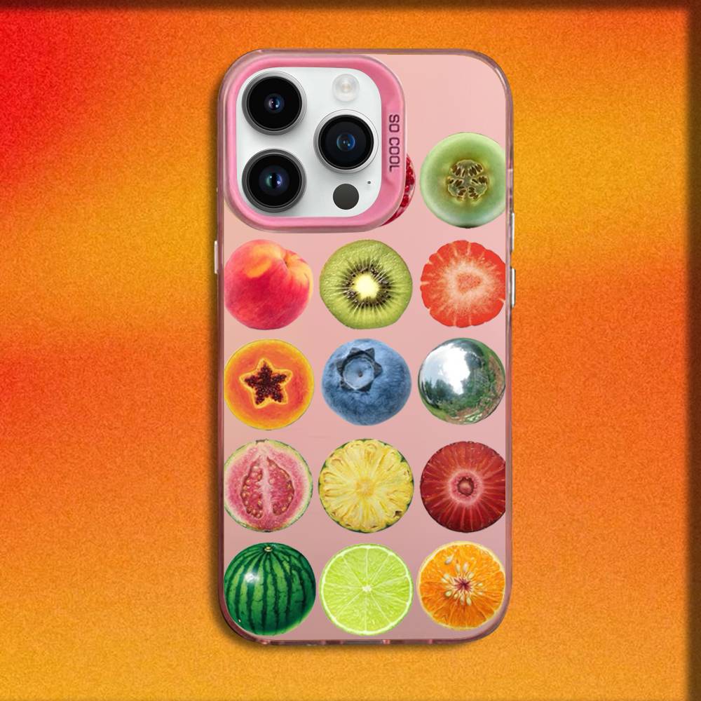 Phone Case For iPhone 16,15,14,13,12,11,Mini,Pro,E,MAX Pink Candy Matte Shockproof Summer Fruit Pattern Collage Cover
