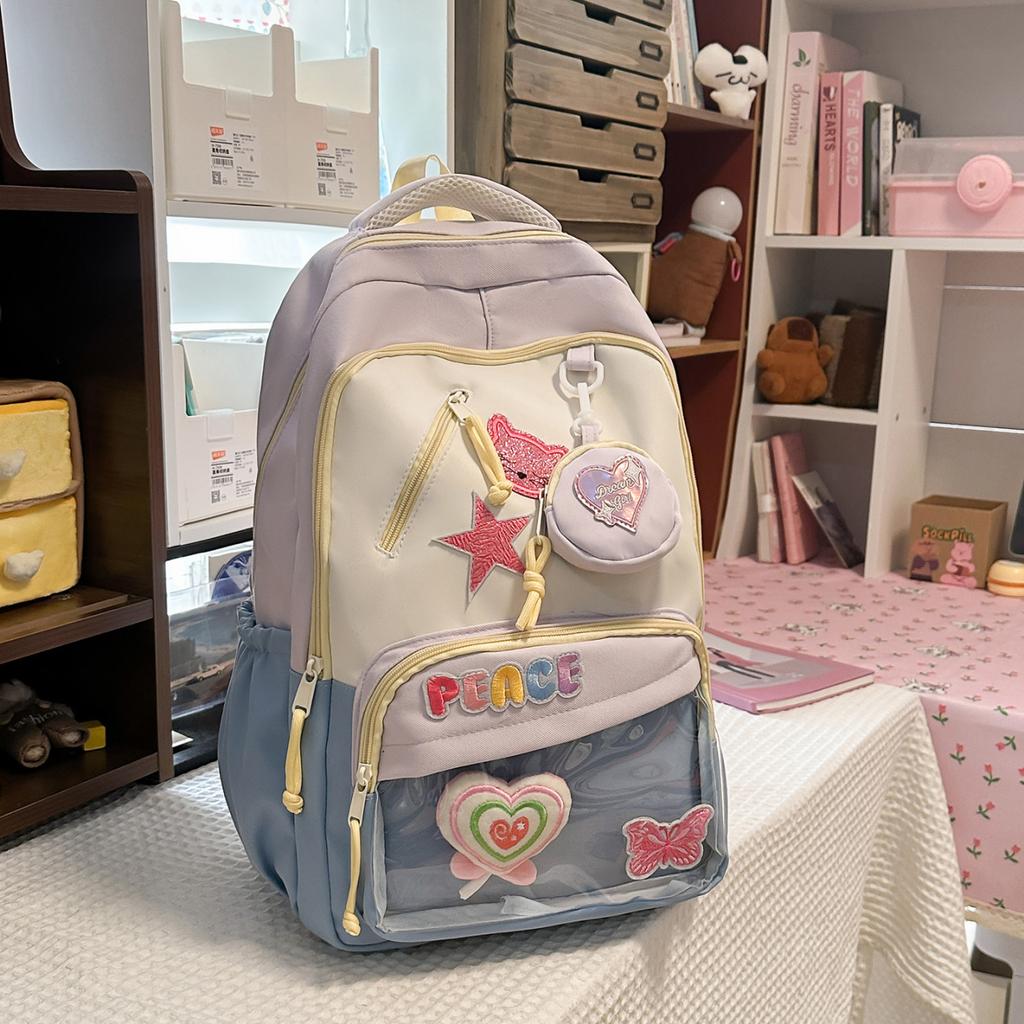 Schoolbag Japanese schoolbag ins wind simple contrast color primary school junior high school students campus backpack sweet cute high value backpack