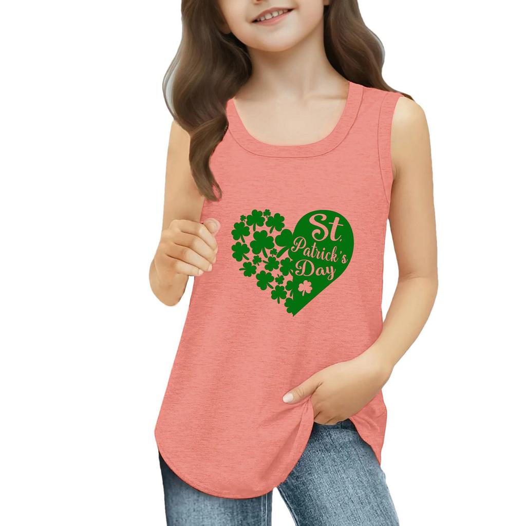 Girls Kids Summer Crewneck Sleeveless Shirts Tank Tops St. Patrick's Day