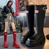 Retro Red Boots Women's Autumn and Winter New British Style Versatile and Thin Thick-soled Heightening Knight Boots Women