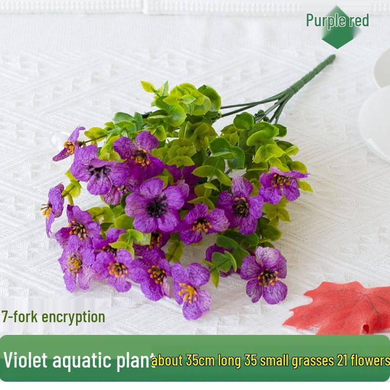 7-Fork Eucalyptus Leaves Violet Artificial Silk Flower Decoration for Dining Table