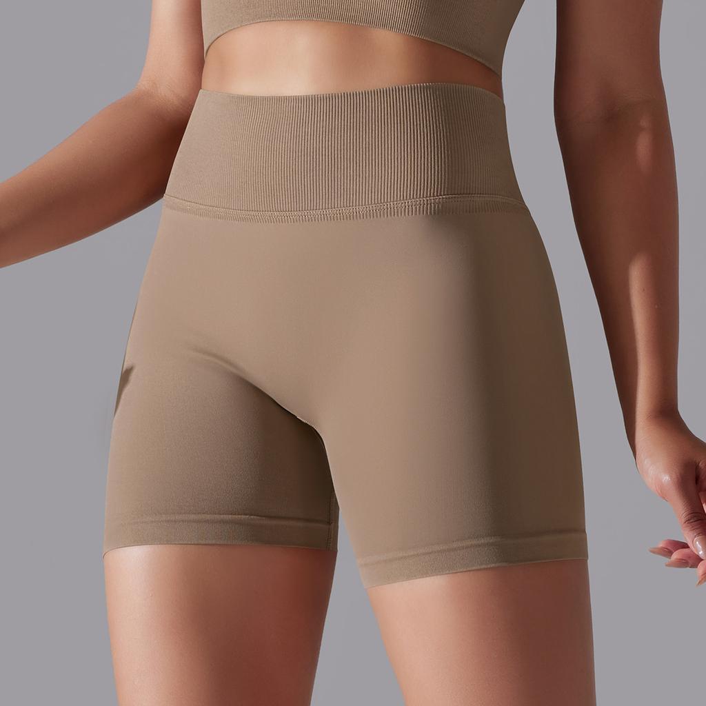 Seamless Solid-color High-waisted Hip-lifting Tight High-elastic Yoga Shorts For Sports, Running, And Fitness, Women's Three-quarter Length Pants
