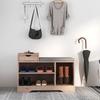 Modern Wooden Shoe Bench with 3 Open Shelves and Drawers, Polyester and Sponge, 76.5x30x52 Cm, Gray