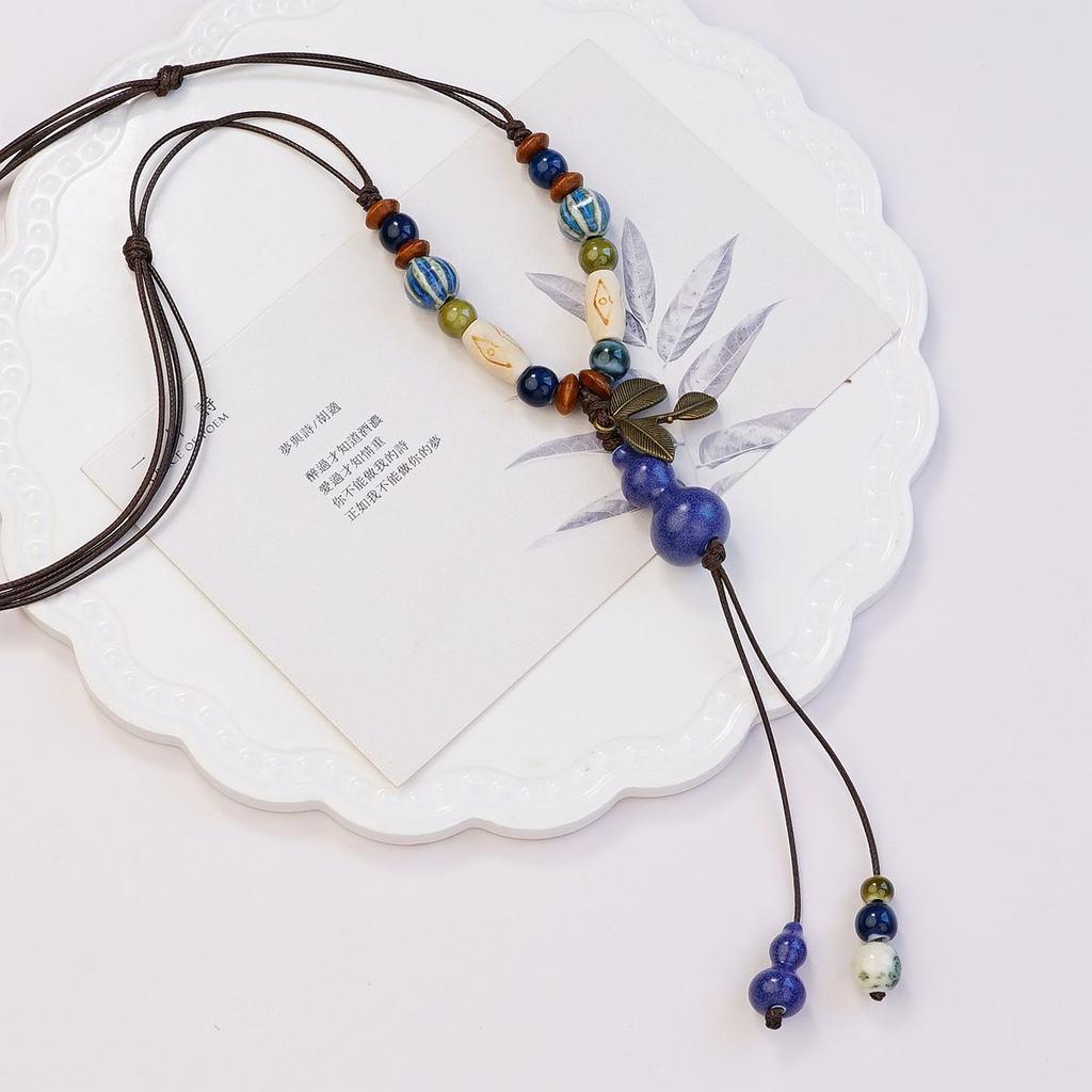 National Style Chinese Style Jingdezhen Ceramic Necklace Sweater Chain Porcelain Bead Bead Pendant Ancient Style Versatile