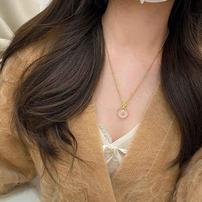 light luxury Chinese style retro round collar chain Simple natural chalcedony transparent white necklace for Women charm