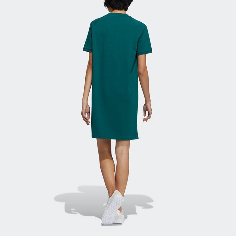 Adidas Neo Color Block Logo Print Sports Round Neck Short Sleeve Dress Women Dresses Forest-Green H61975