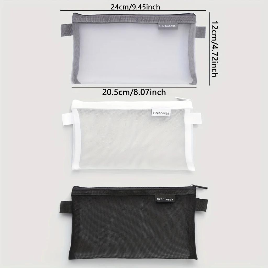 1pc-Zipper mesh pencil case, multifunctional stationery storage bag, used for cosmetics, makeup, travel accessories