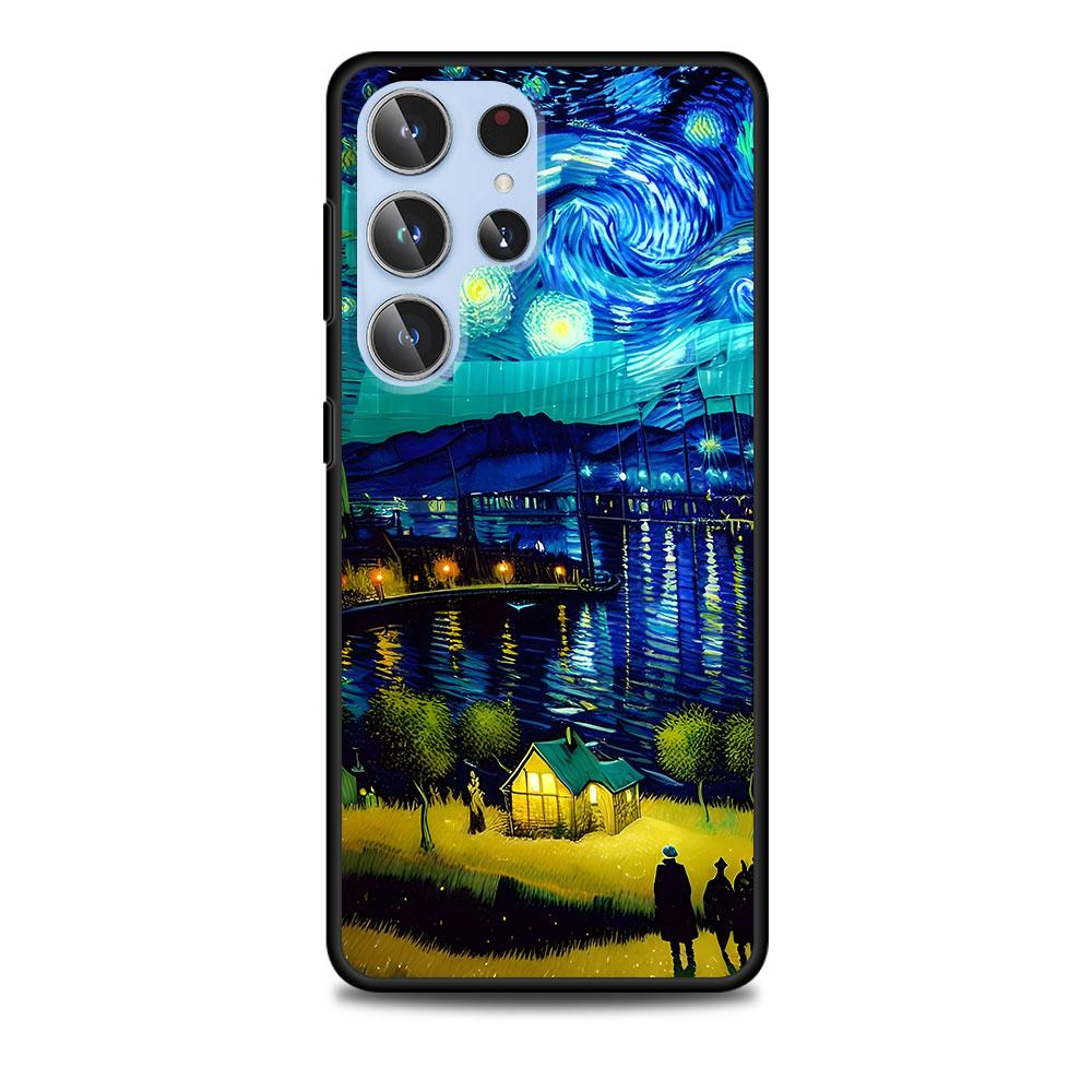Starry Night Van Gogh Art Case for Samsung Galaxy S23 S21 S20 FE S24 S22 Ultra S10 S10e S9 Plus Soft Black TPU Phone Cover