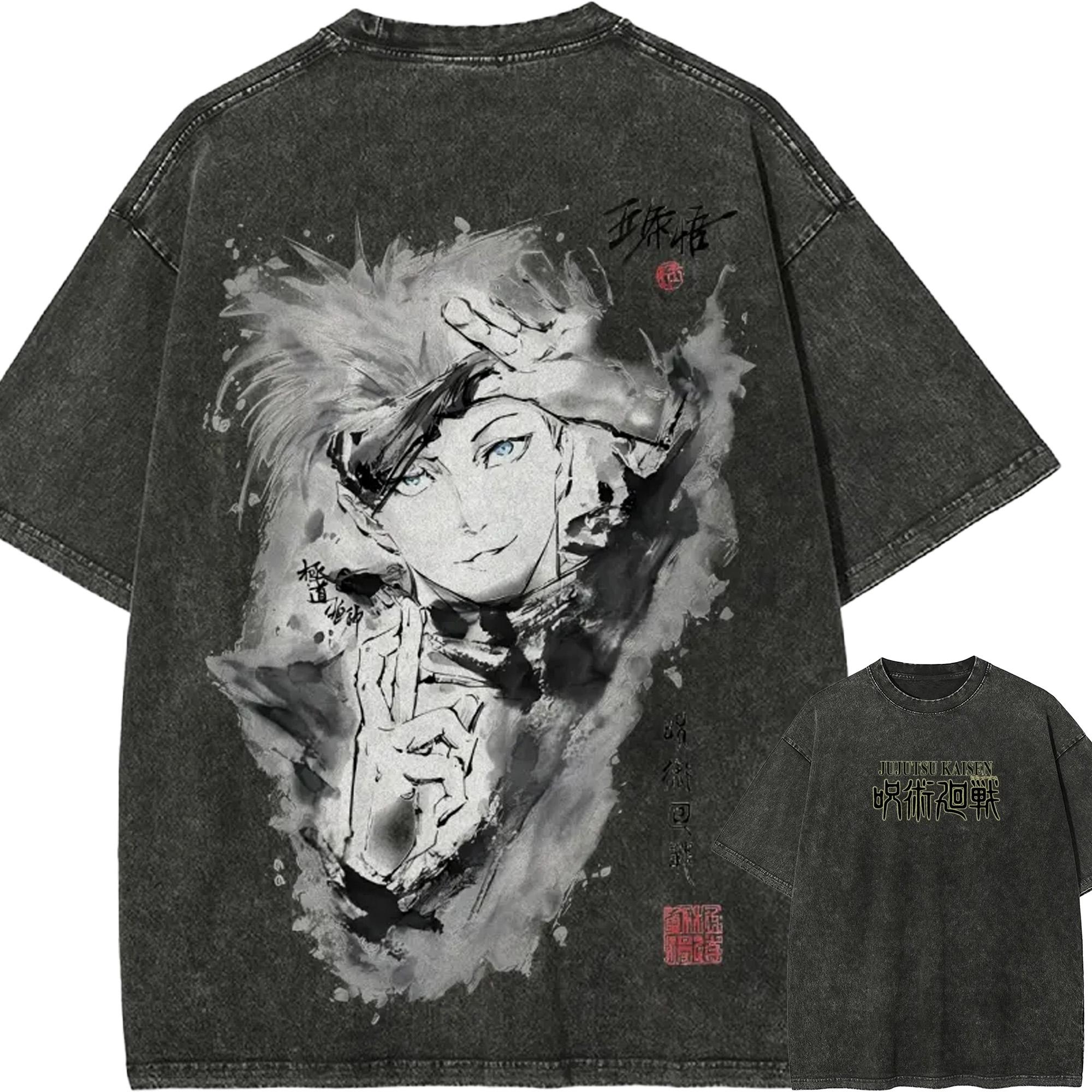 

Satoru Gojo Ink Style T-shirt Jujutsu Kaisen Six Eyes Tee Vintage Washed Oversized Retro Anime Graphic Streetwear Men Clothing M