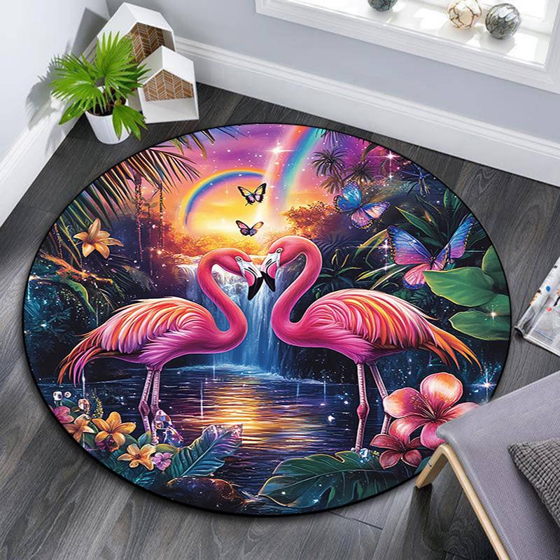 

Flamingos Round Area Rug,Carpet Rug for Living Room Bedroom Sofa Playroom Decor,Non-slip Floor Mat 80cmx80cm