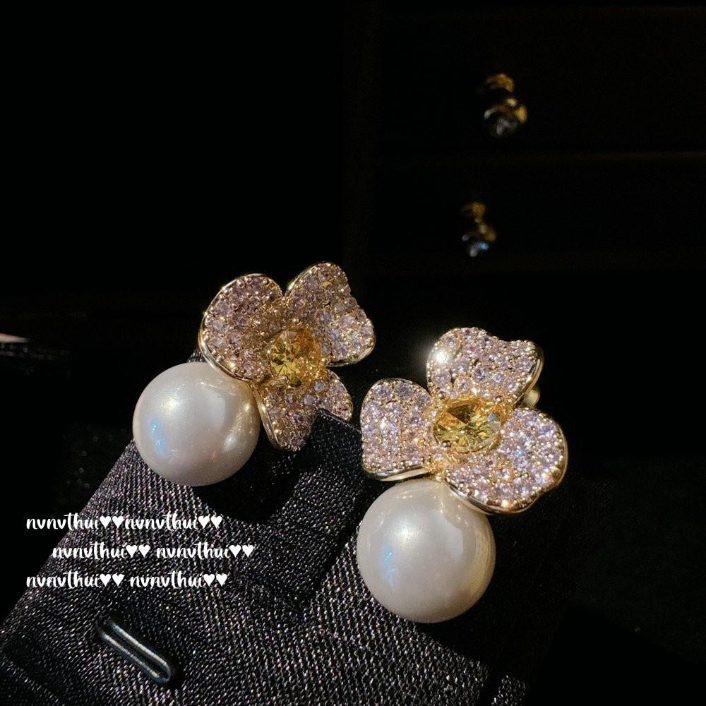 Mermaid Princess, Rich Flower Gem Pearl Earrings, Tahiti, Deep Sea Bead Flower Zircon Necklace, Set