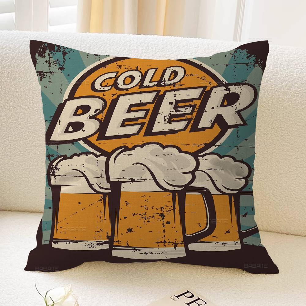 Anime Retro Beer Drink Art Pillow Cover for Bedroom Room and Living Room Sofa Decorative Cushion Cover