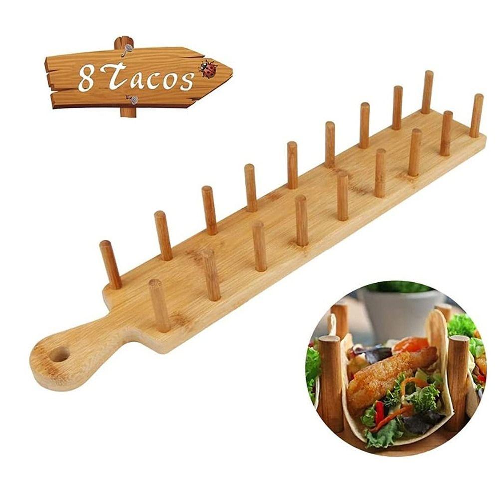 Eco Friendly Wood Taco Holder Bamboo Appetizer Server Kit Vintage Taco Tray Organizer  Kitchen