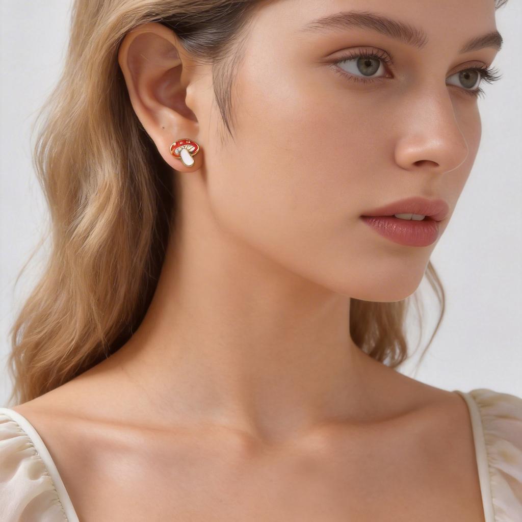 Vnox 3pairs/Set Sweet Dripping Oil Enamel Flower Mushroom Butterfly Charms Stud Earrings for Girls, Cute Enamel Earrings Jewelry