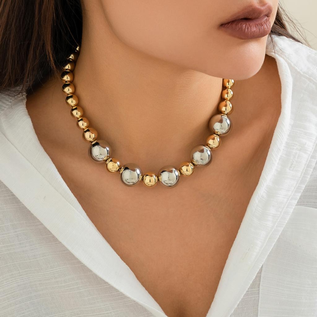 European and American jewelry, exaggerated cyberstyle multi-layer round bead stacking necklace, simple and personalized beaded necklace