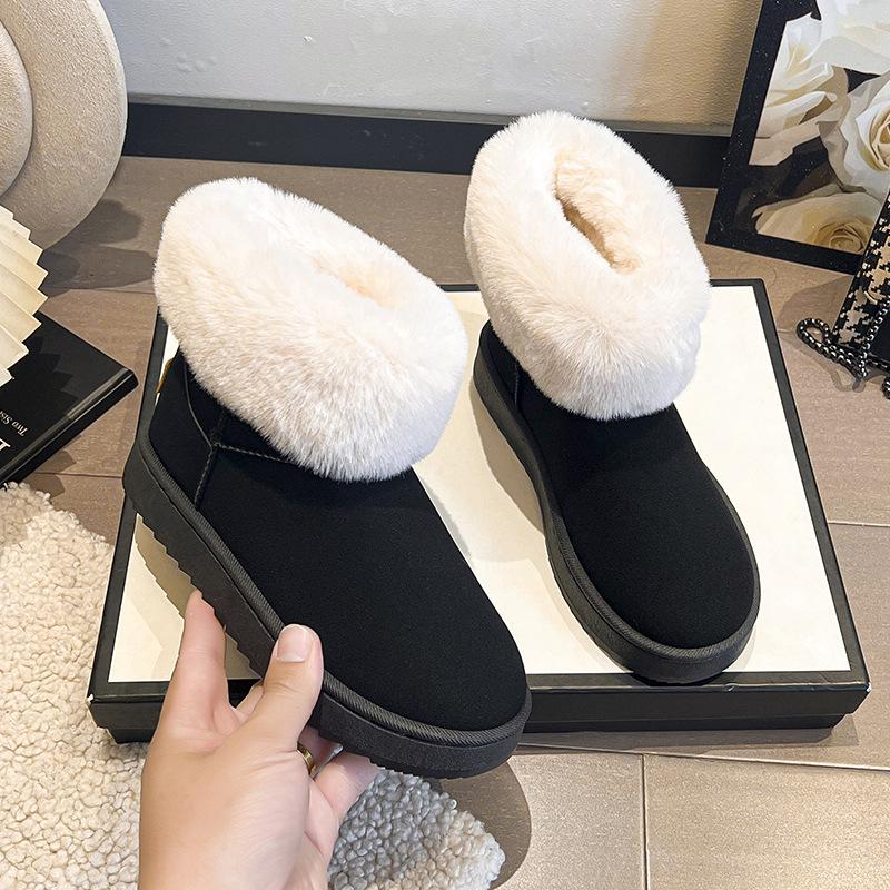 Foreign trade large size winter new platform cotton shoes Mao Mao mouth flat bottom low heel snow boots one pedal round head women's cotton shoes
