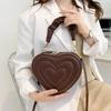 Solid Shoulder Crossbody Bag PU Leather Heart Shape Handbag for Daily Activity